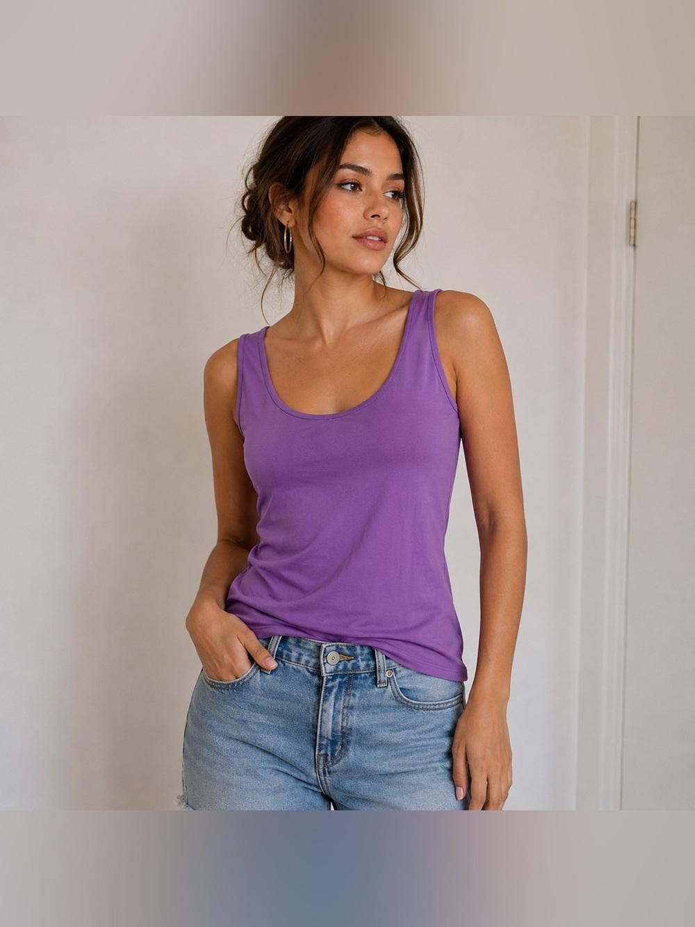 NEW Metrostyle Women’s Purple Scoop Neck Tank Top Sleeveless Stretch Casual M